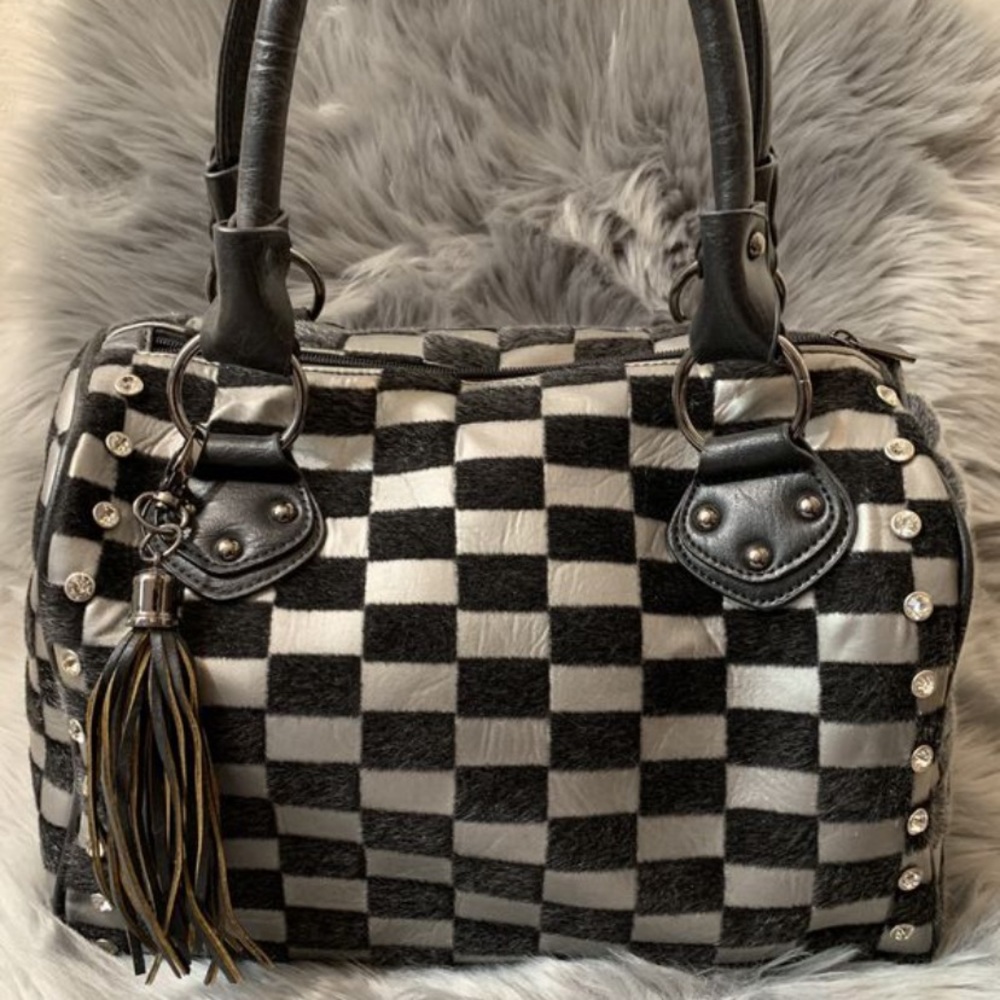 Checkerboard Black & Silver Handbag.